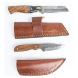 Two Handmade Damascus Steel Fixed-Blade Hunting