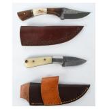 Two Damascus Steel Fixed Blade Hunting Knives