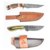 Two Custom Fixed-Blade Damascus Steel Knives