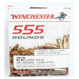 555 Rds Winchester 36 Grain Copper .22 LR Ammo