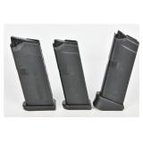 Three Glock 43 Semi-Auto Pistol Magazines 9mm
