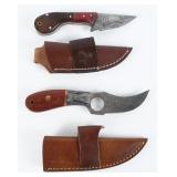 2 Damascus Steel Fixed Blade Knives w/ Sheaths