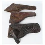 3 Tooled and Carved Leather Handgun Holsters