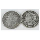 Pair US Morgan Silver Dollars 1890-S and 1896