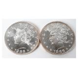 Pair 1985 Peace Dollar .999 Silver Trade Units