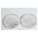 Pair 1 Troy Ounce .999 Fine Silver Buffalo Rds