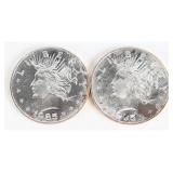 Pair 1985 Peace Dollar .999 Silver Trade Units