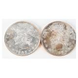 Pair 1985 Peace Dollar .999 Silver Trade Units