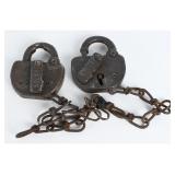 Pair Adlake Railroad Padlocks Chains CB&Q and PRR