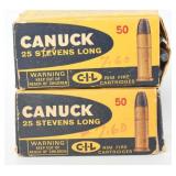 100 Rds Canadian Industries .25 Stevens Long Ammo