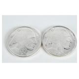 Pair 1 Troy Ounce .999 Fine Silver Buffalo Rds