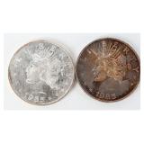 Pair 1985 Peace Dollar .999 Silver Trade Units