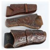 Trio Tooled Leather Western Revolver Antique