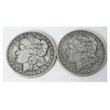 Pair US 1885-O and 1902-O Morgan Silver Dollars