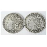 Pair US Morgan Silver Dollars 1897-O and 1901-O