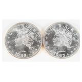 Pair 1985 Peace Dollar .999 Silver Trade Units