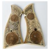 Pair Mexican Silver Gold-Plated Revolver Grips