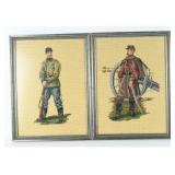 Pair Framed Needlepoint Panels Civil War Soldiers