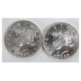 Pair 1985 Peace Dollar t .999 Silver Trade Units