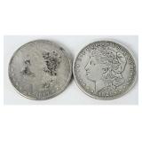 Pair US Morgan Silver Dollars 1921 1897