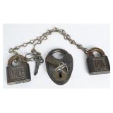 3 Antique American Padlocks by Yale and Bohannan