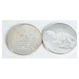 Pair 1 Troy Ounce .999 Silver Mint Allosaurus