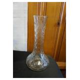 Vtg Clear Glass Vase w/Diamond Cut Pattern