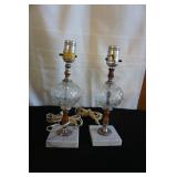 Pair of Glass Lamps w/marble base