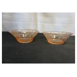 2 Vtg Pink Depression Glass Berry Bowls