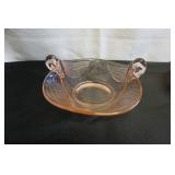Vtg Pink ?Depression ?Glass Bowl w/Swan Handles