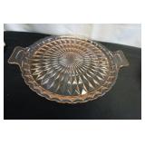 Vtg Round Sawtooth Pink 2 Handled Platter