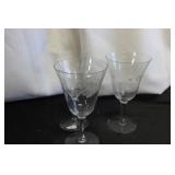 Set of 3 Water/Tea Goblets w/etched Flowers/leaves