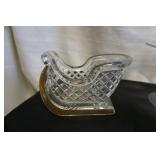 Vtg Cut Glass Sleigh Diamond Facets Candy Dish