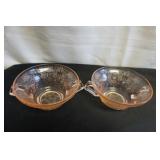 2 Vtg Hazel Atlas Florentine Pink Glass Soup Bowl