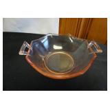 Vtg Pink Depression Glass Bowl 2 Handled