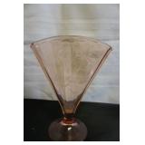 Vtg Pink Pressed Glass Fan Vase/Decor
