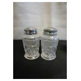 Pair of Vtg Pressed Glass S&P Shakers w/metal lids