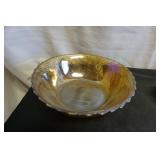 Vtg Indiana Glass Weavertex Iridescent Gold Bowl