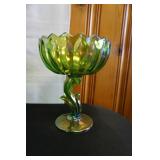 Vtg Indiana Carnival Iridescent Green Lotus Bowl