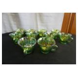 10 Vtg Green Harvest Grape Carnival Glass Cups
