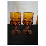 2 Vtg Amber Color Goblet Indiana Glass
