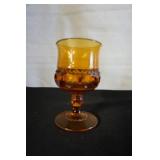 Vtg Indiana Glass Kings Crown Amber Goblet