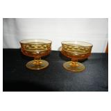 2 Vtg Amber Glass Dessert Dish