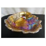 Vtg Amber Colored Carnival Glass Candy Dish