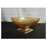 Vtg Indiana Amber Glass Pedestal Candy Dish