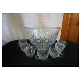 Clear Glass Punchbowl w/cups