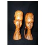 Pair of Wood Carved African Caribbeans Heads