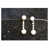 14KT Gold Pearl and Diamond Earrings   .085oz