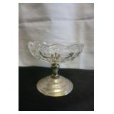 Vtg Milk Glass/Brass Hobnail Pedestal Dish