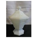 Vtg Milk Glass Candy Dish Grapes & Leaves